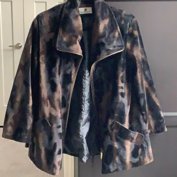 De Sentino Womens Faux fur Velvet Zip-Up Animal Print  Swing Jacket L/XL - Picture 8 of 12